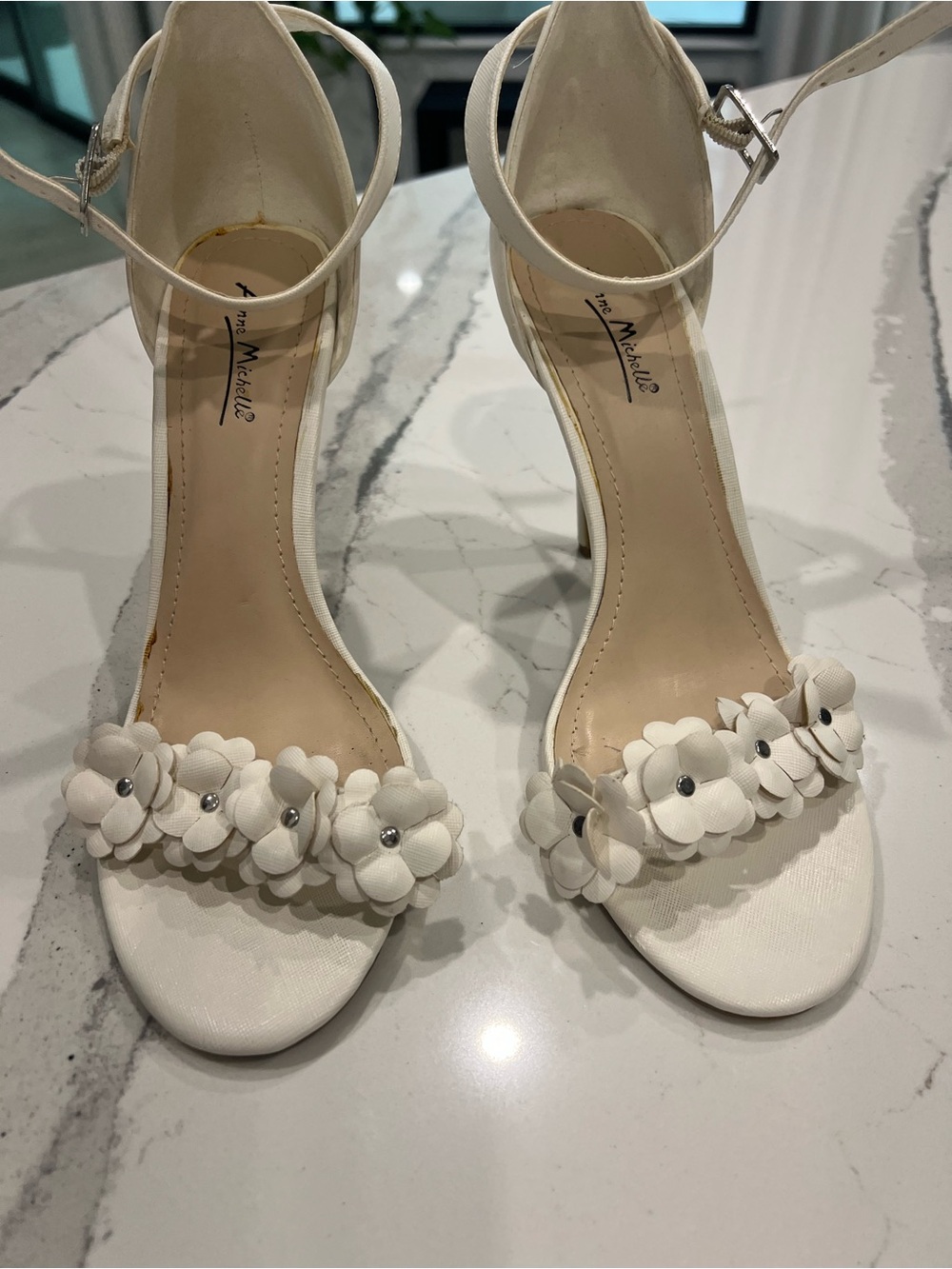 White Floral Ankle-Strap Sandals